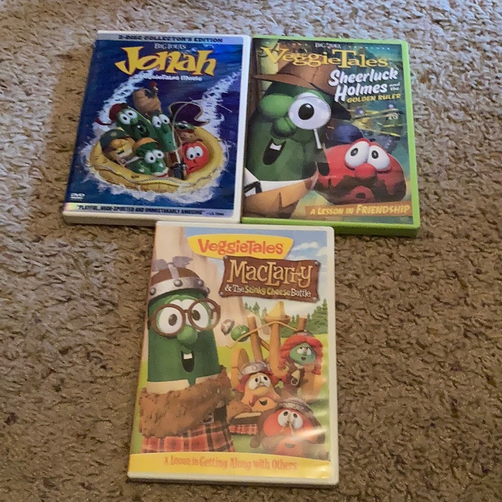 Veggie Tales kids DVD LOT 3 movies JOHNA, Sheerluck Holmes,MCLARRY !